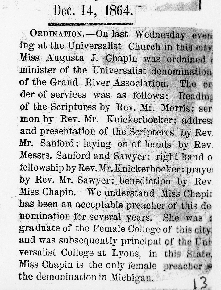 Ordination Dec 14 1864 Newspaper